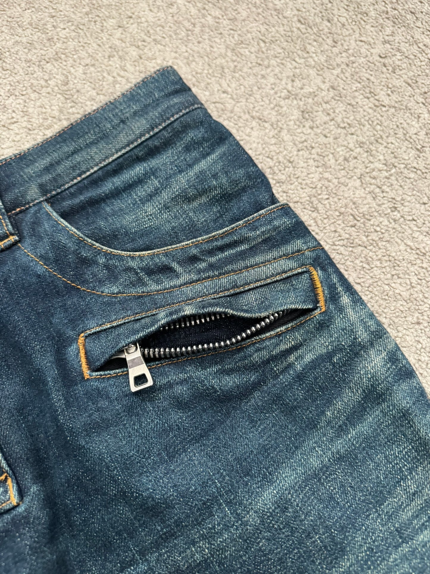 FW12 Balmain by Olivier Rousteing Indigo Zip Biker Denim Jeans