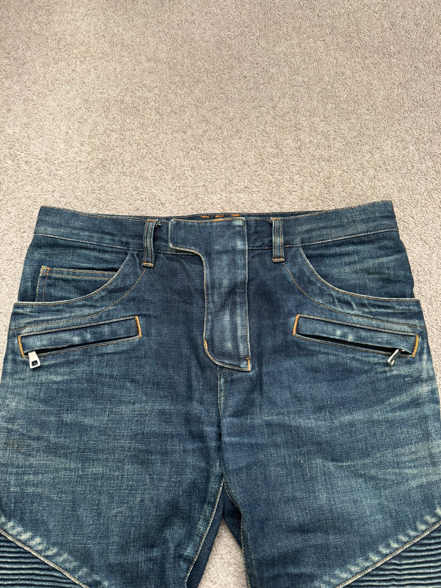 FW12 Balmain by Olivier Rousteing Indigo Zip Biker Denim Jeans