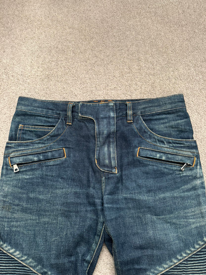 FW12 Balmain by Olivier Rousteing Indigo Zip Biker Denim Jeans