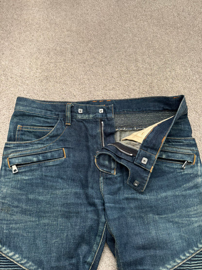 FW12 Balmain by Olivier Rousteing Indigo Zip Biker Denim Jeans