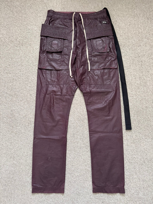 SS21 Rick Owens DRKSHDW Cherry Waxed Creatch Cargo Pants