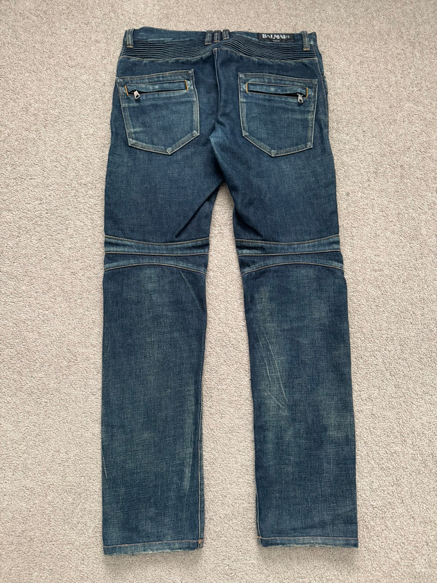 FW12 Balmain by Olivier Rousteing Indigo Zip Biker Denim Jeans