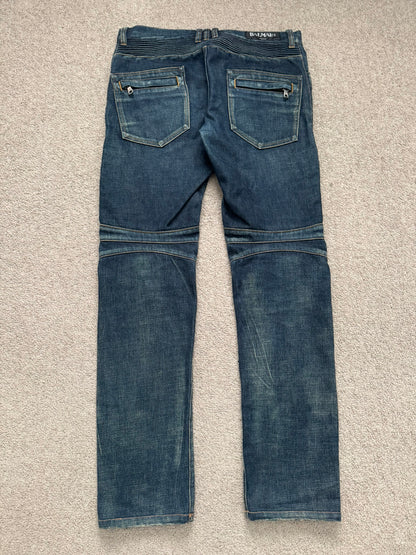 FW12 Balmain by Olivier Rousteing Indigo Zip Biker Denim Jeans