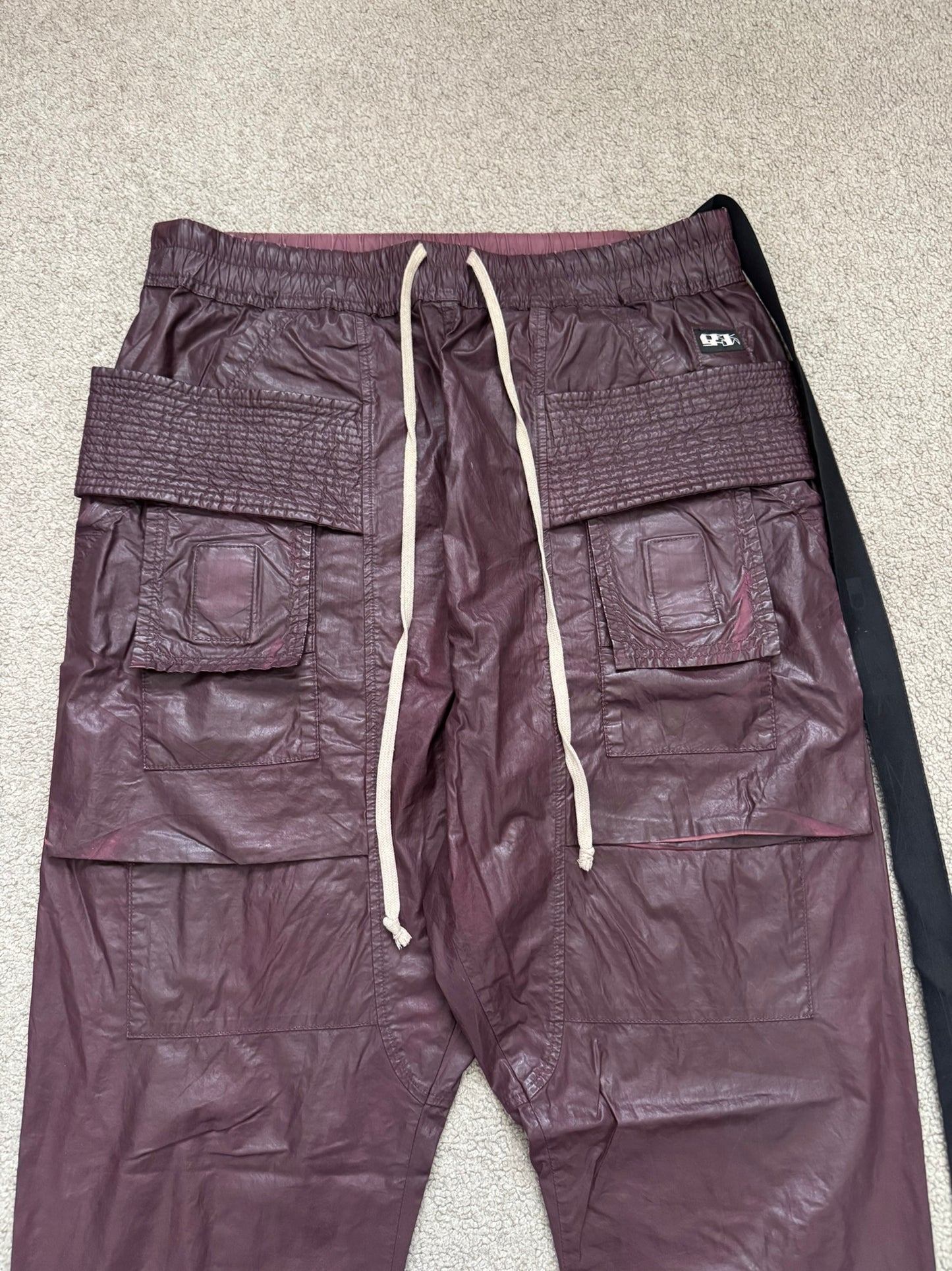 SS21 Rick Owens DRKSHDW Cherry Waxed Creatch Cargo Pants