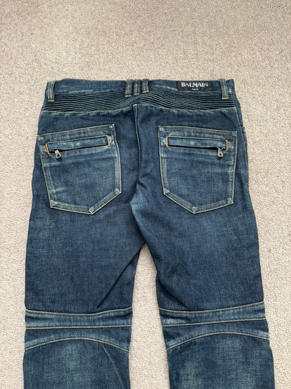 FW12 Balmain by Olivier Rousteing Indigo Zip Biker Denim Jeans