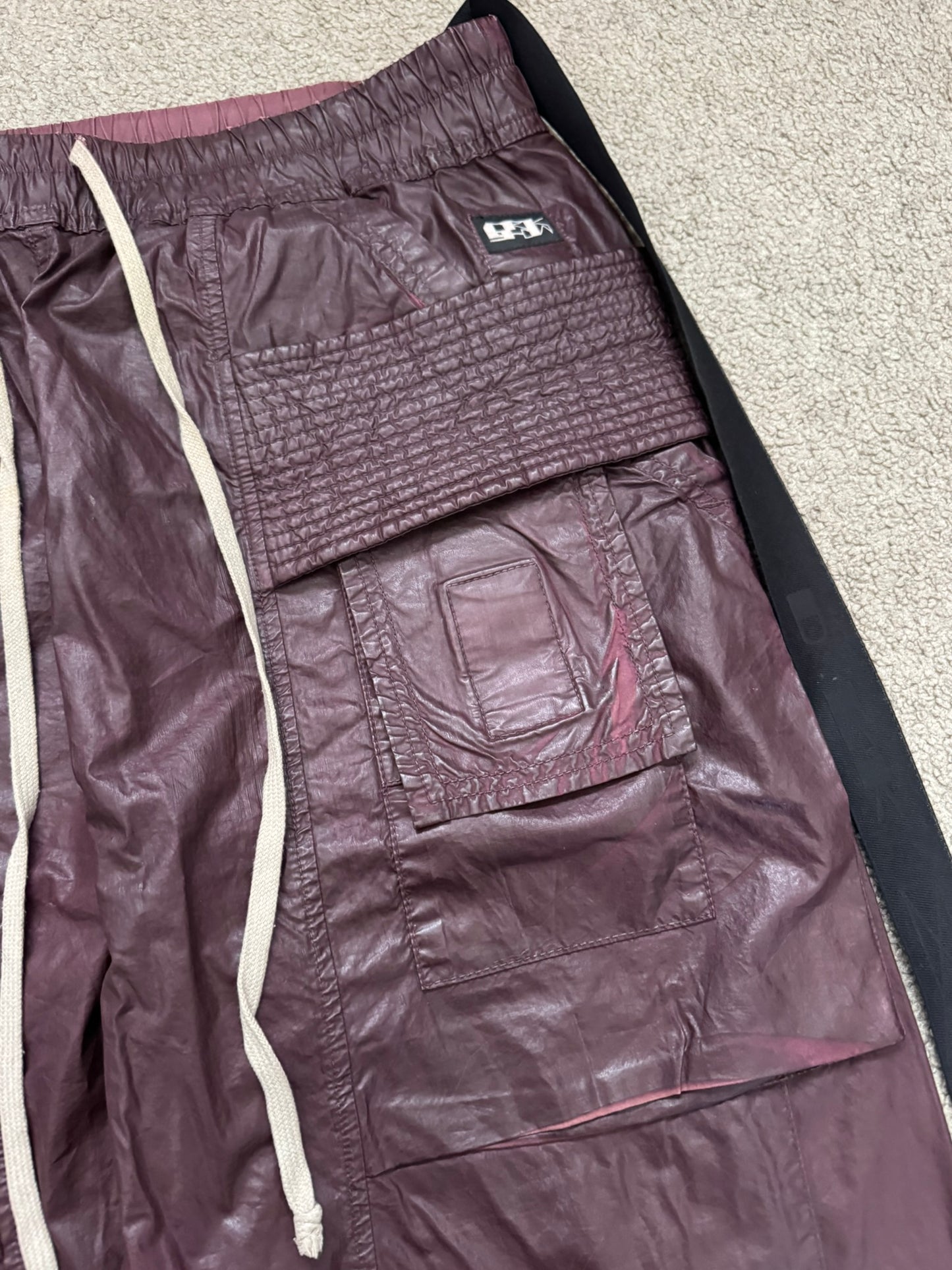 SS21 Rick Owens DRKSHDW Cherry Waxed Creatch Cargo Pants