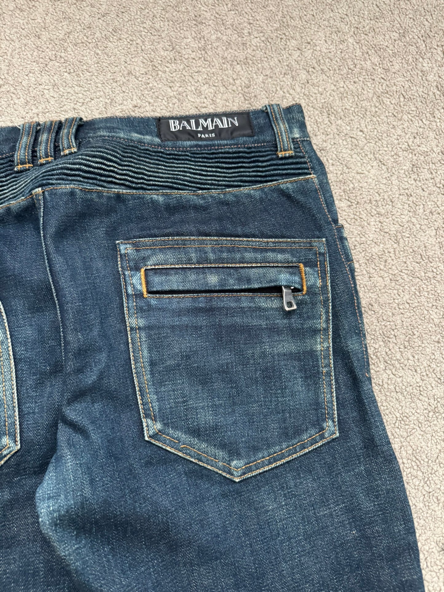 FW12 Balmain by Olivier Rousteing Indigo Zip Biker Denim Jeans