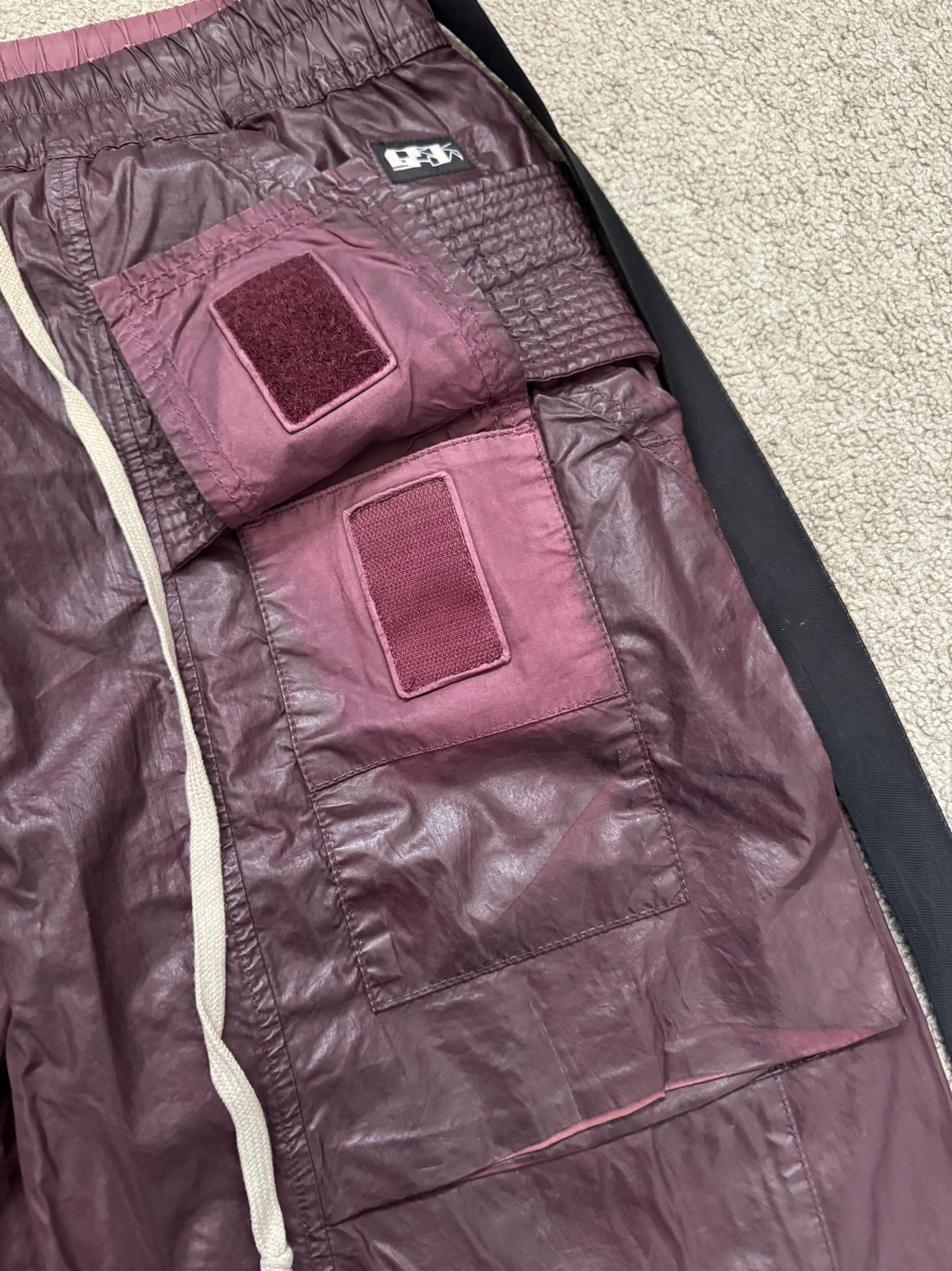 SS21 Rick Owens DRKSHDW Cherry Waxed Creatch Cargo Pants