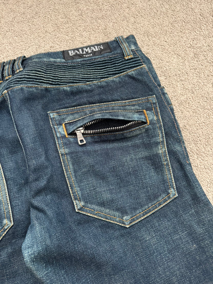 FW12 Balmain by Olivier Rousteing Indigo Zip Biker Denim Jeans