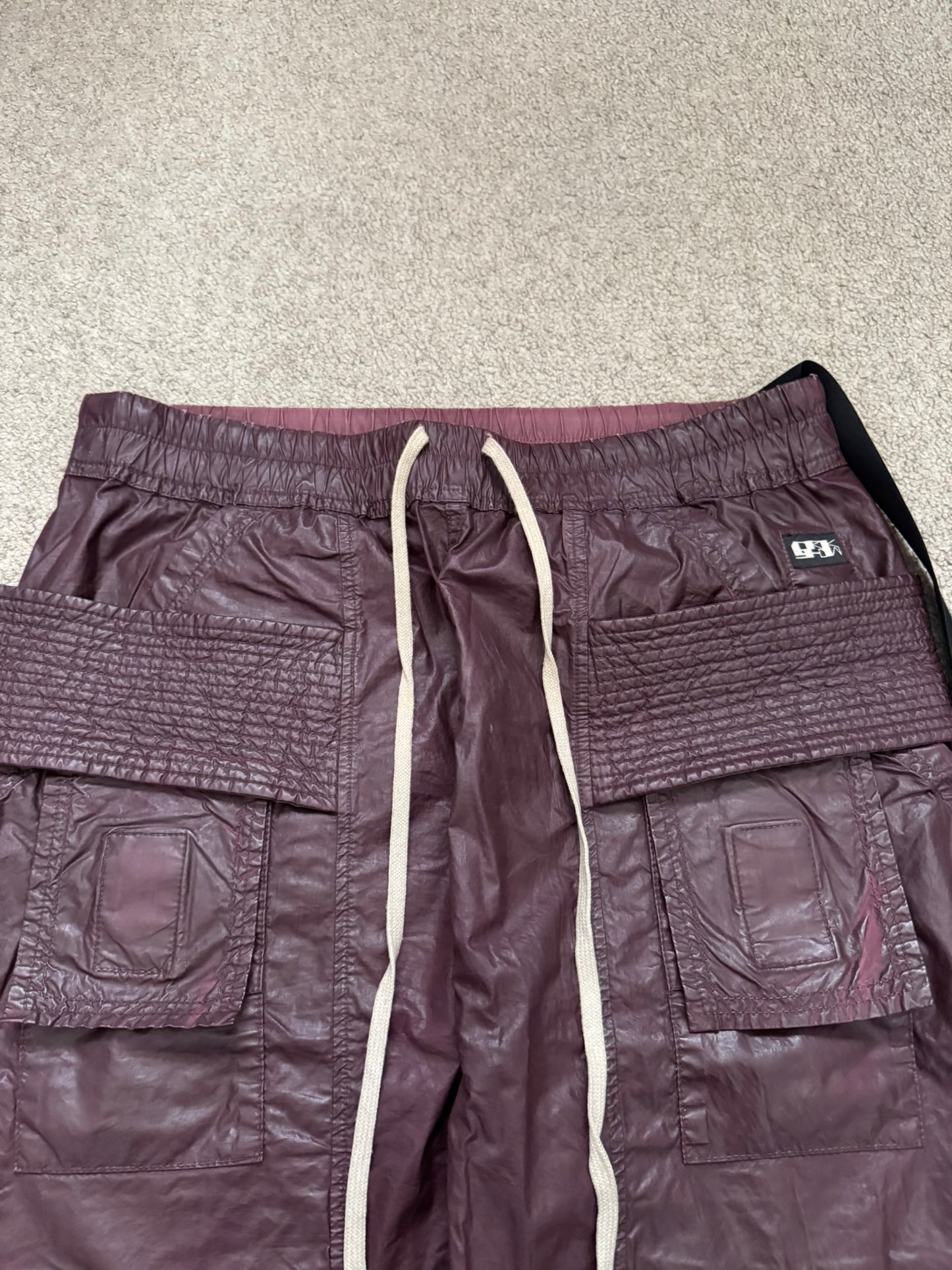 SS21 Rick Owens DRKSHDW Cherry Waxed Creatch Cargo Pants