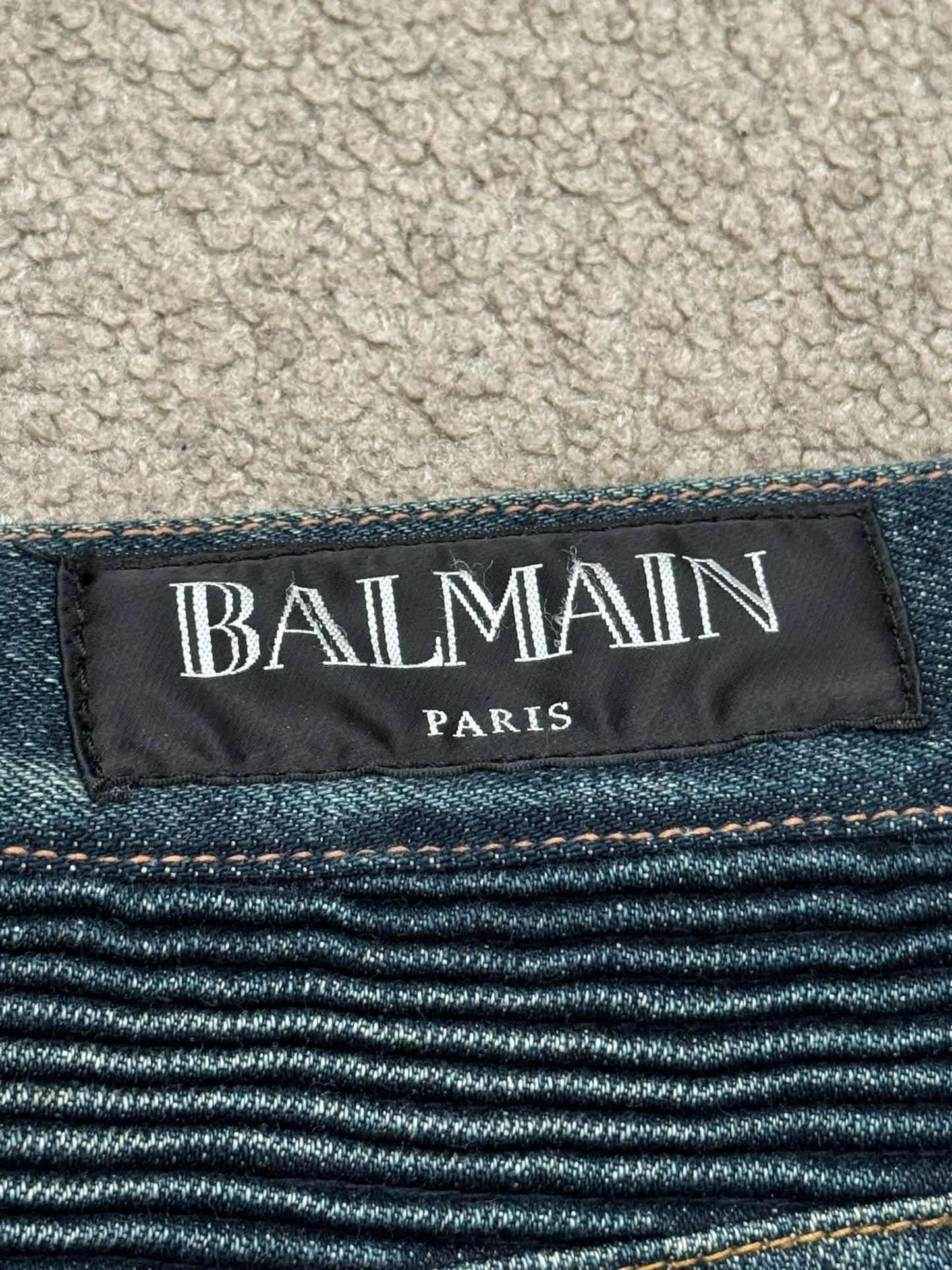 FW12 Balmain by Olivier Rousteing Indigo Zip Biker Denim Jeans