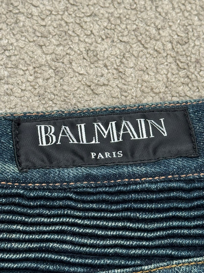 FW12 Balmain by Olivier Rousteing Indigo Zip Biker Denim Jeans
