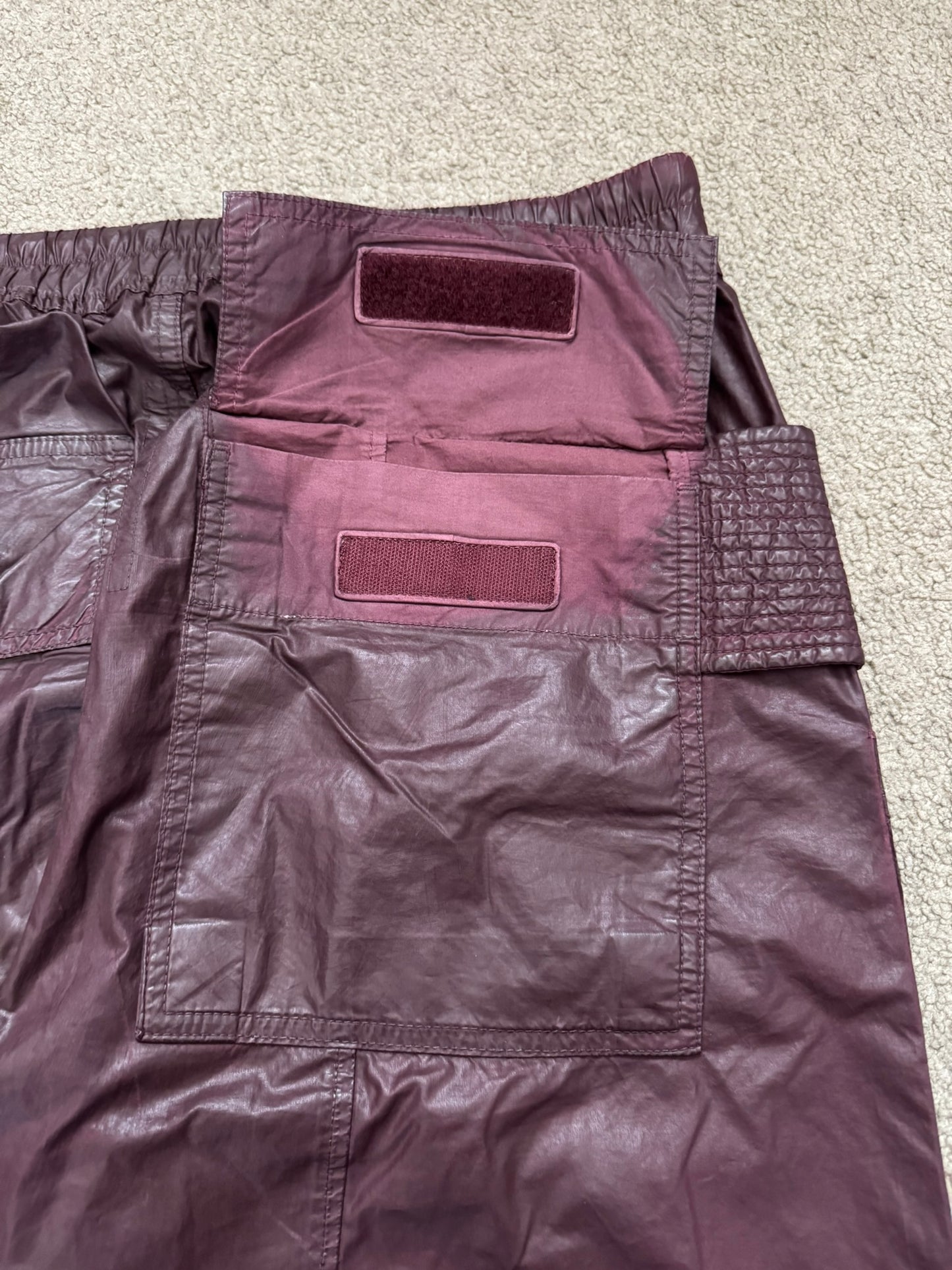 SS21 Rick Owens DRKSHDW Cherry Waxed Creatch Cargo Pants