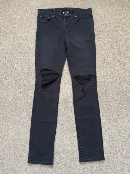 Swagger Knee Slit Skinny Black Denim Jeans