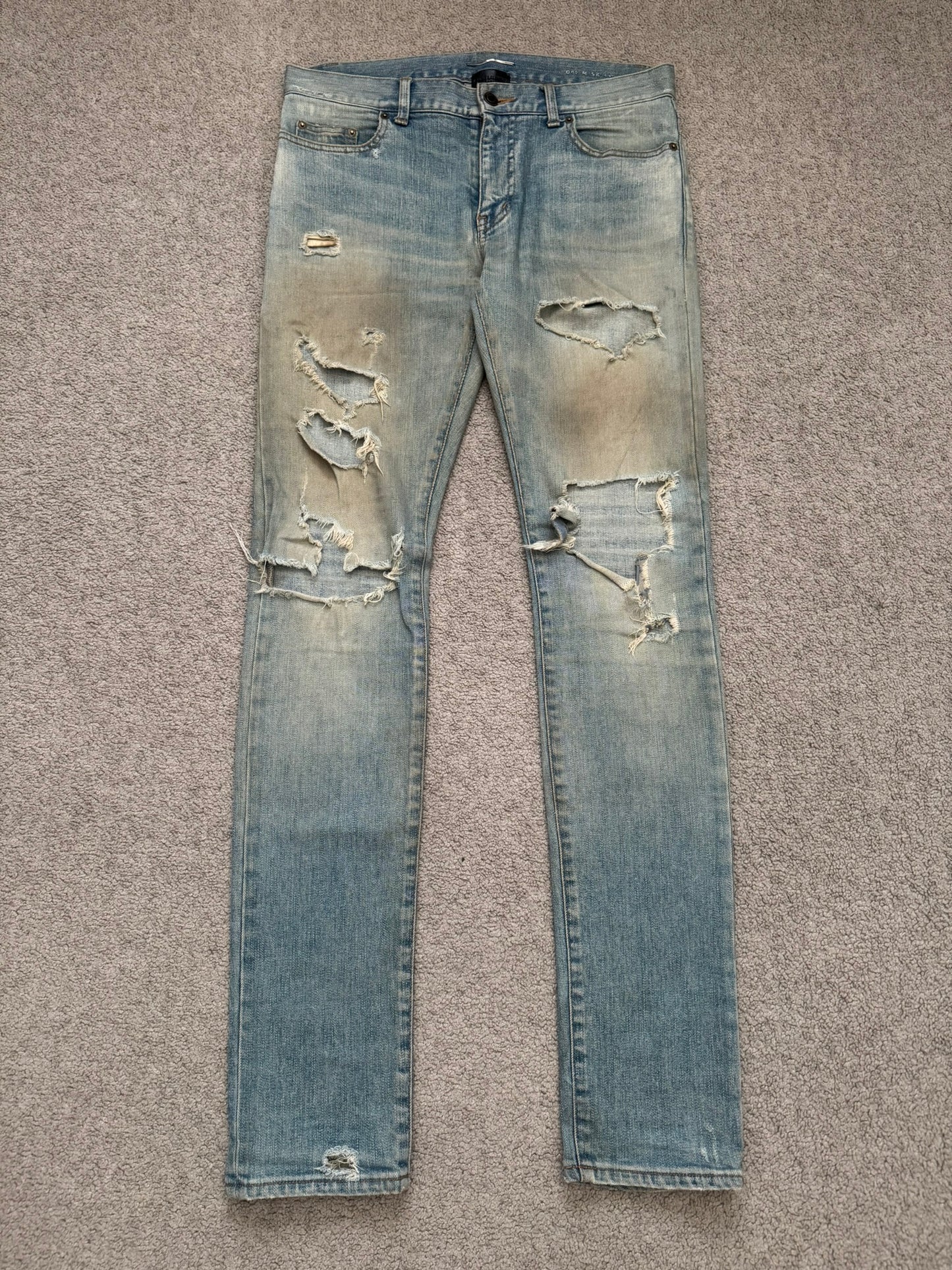 SS16 Saint Laurent by Hedi Slimane Mud Wash Crash Distressed Denim Jeans
