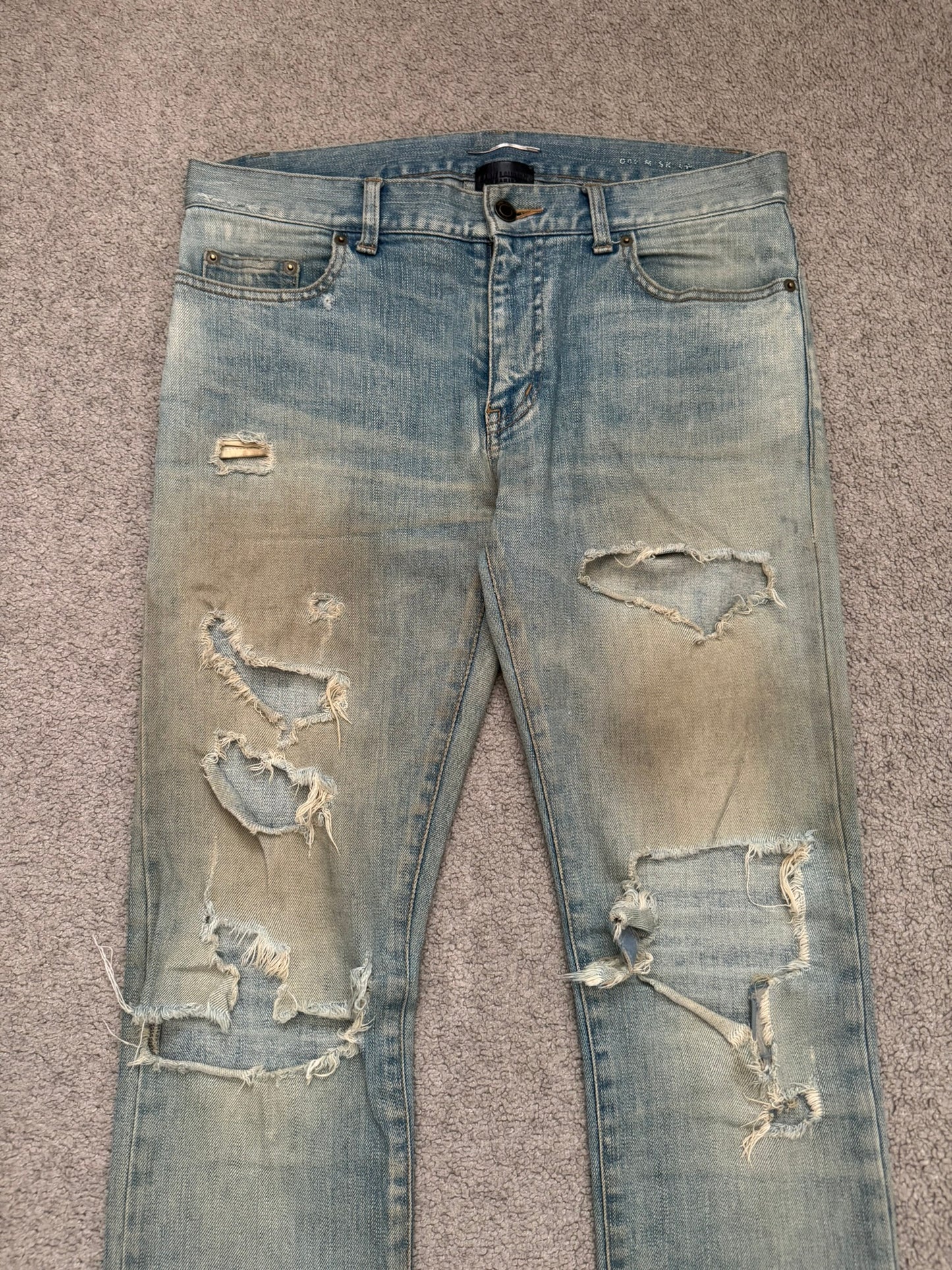 SS16 Saint Laurent by Hedi Slimane Mud Wash Crash Distressed Denim Jeans