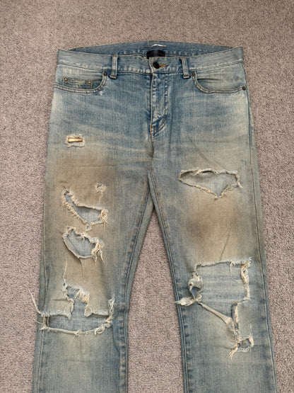 SS16 Saint Laurent by Hedi Slimane Mud Wash Crash Distressed Denim Jeans
