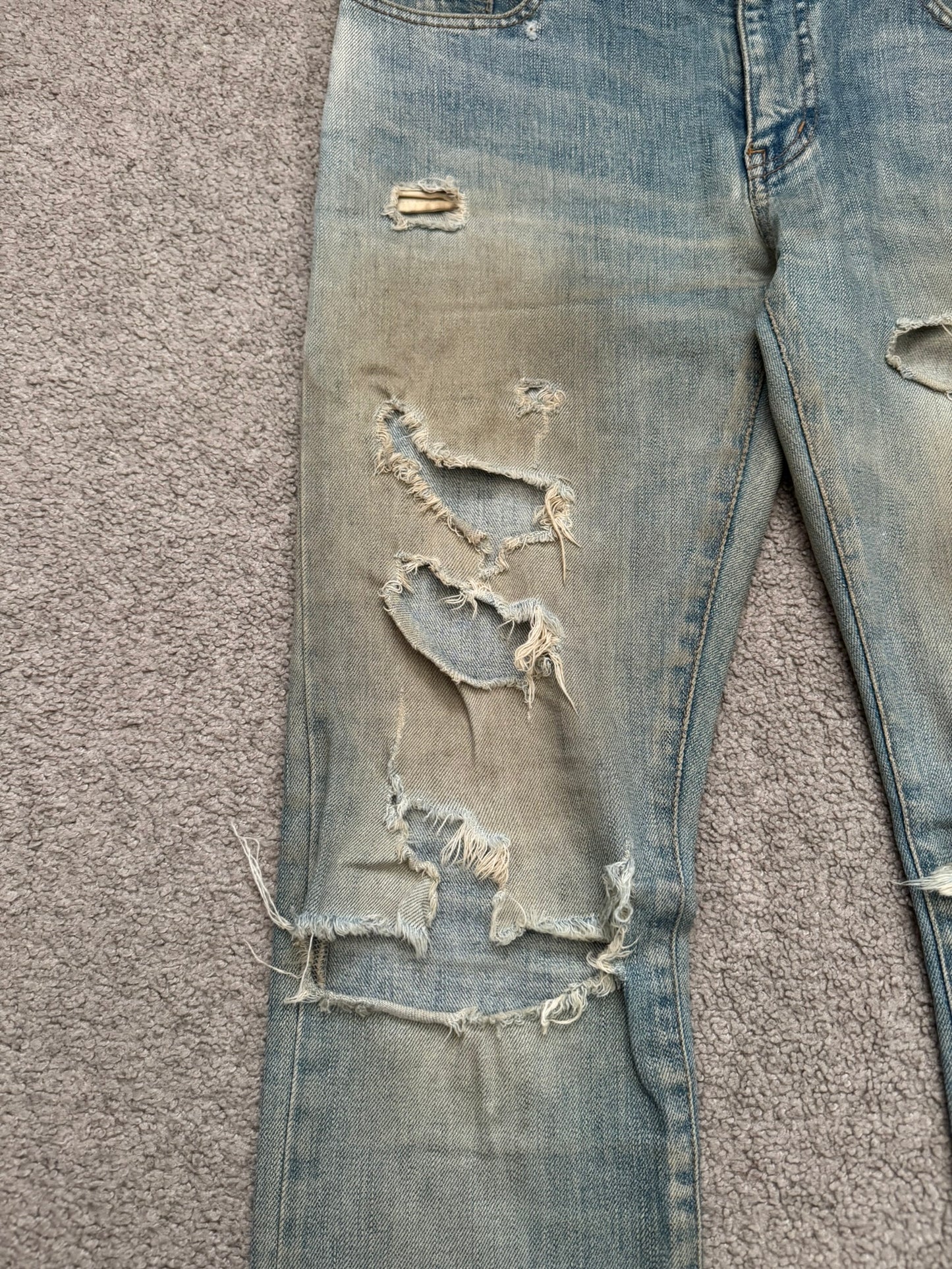 SS16 Saint Laurent by Hedi Slimane Mud Wash Crash Distressed Denim Jeans