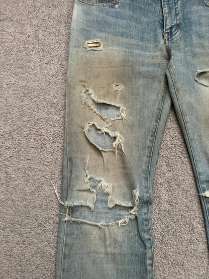 SS16 Saint Laurent by Hedi Slimane Mud Wash Crash Distressed Denim Jeans
