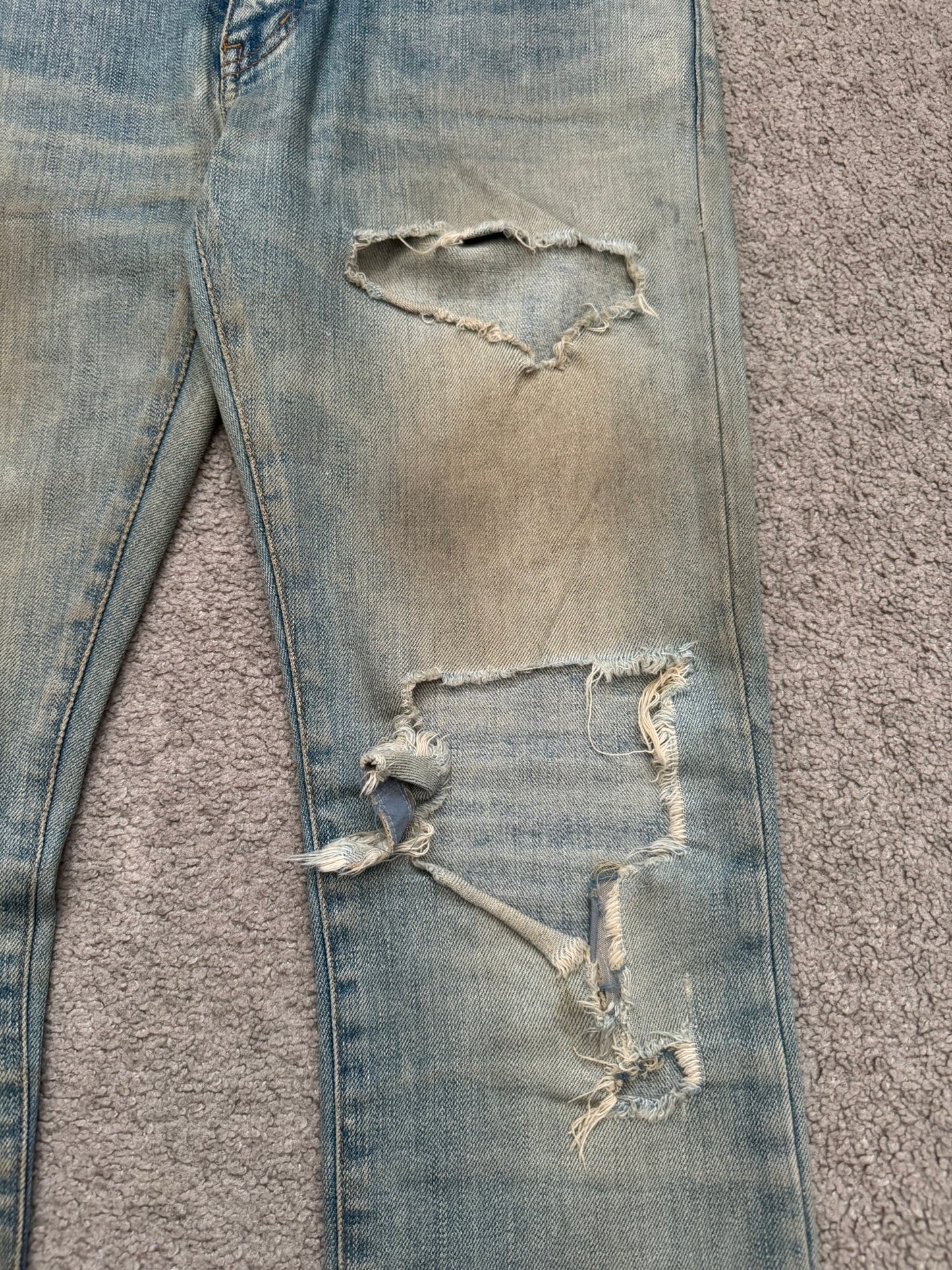 SS16 Saint Laurent by Hedi Slimane Mud Wash Crash Distressed Denim Jeans
