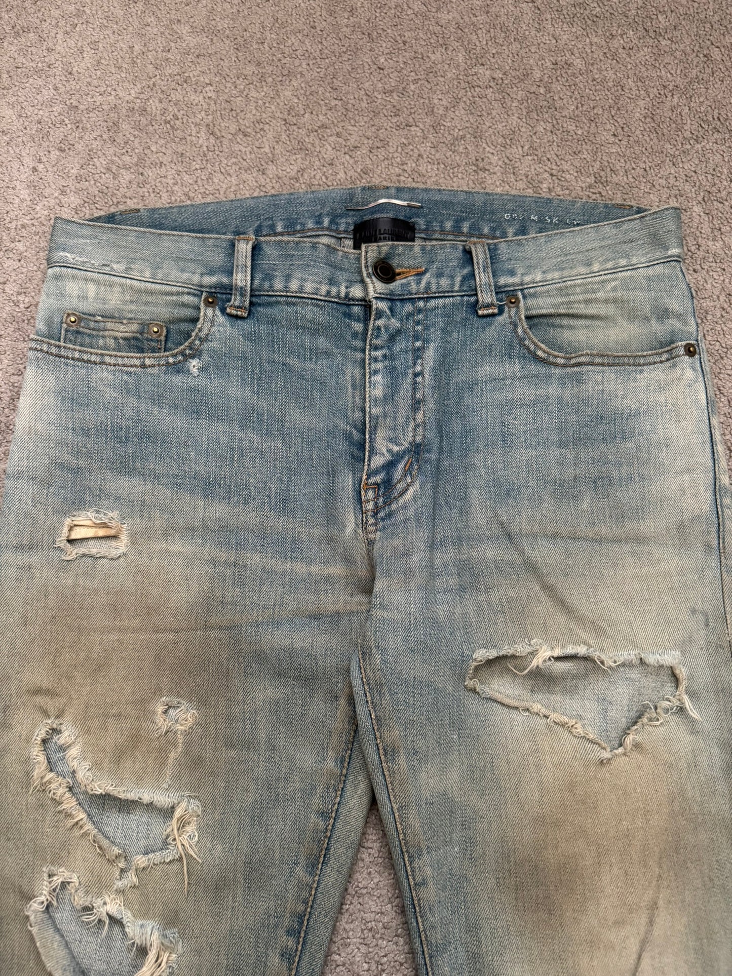 SS16 Saint Laurent by Hedi Slimane Mud Wash Crash Distressed Denim Jeans