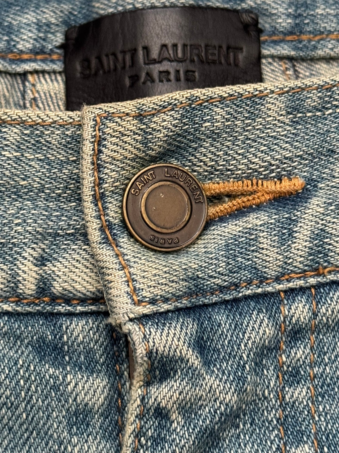 SS16 Saint Laurent by Hedi Slimane Mud Wash Crash Distressed Denim Jeans