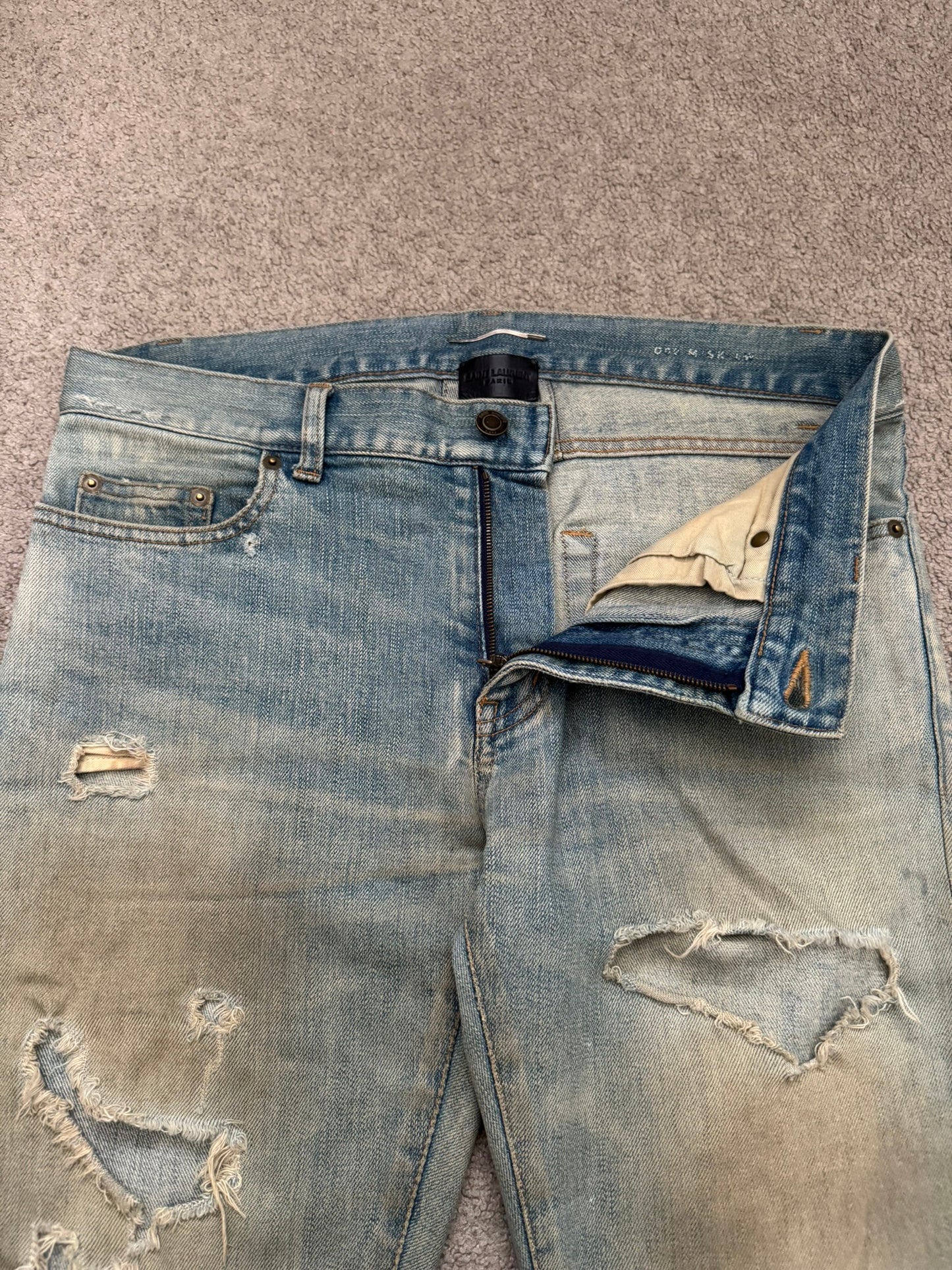 SS16 Saint Laurent by Hedi Slimane Mud Wash Crash Distressed Denim Jeans