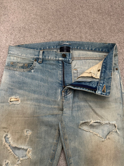 SS16 Saint Laurent by Hedi Slimane Mud Wash Crash Distressed Denim Jeans
