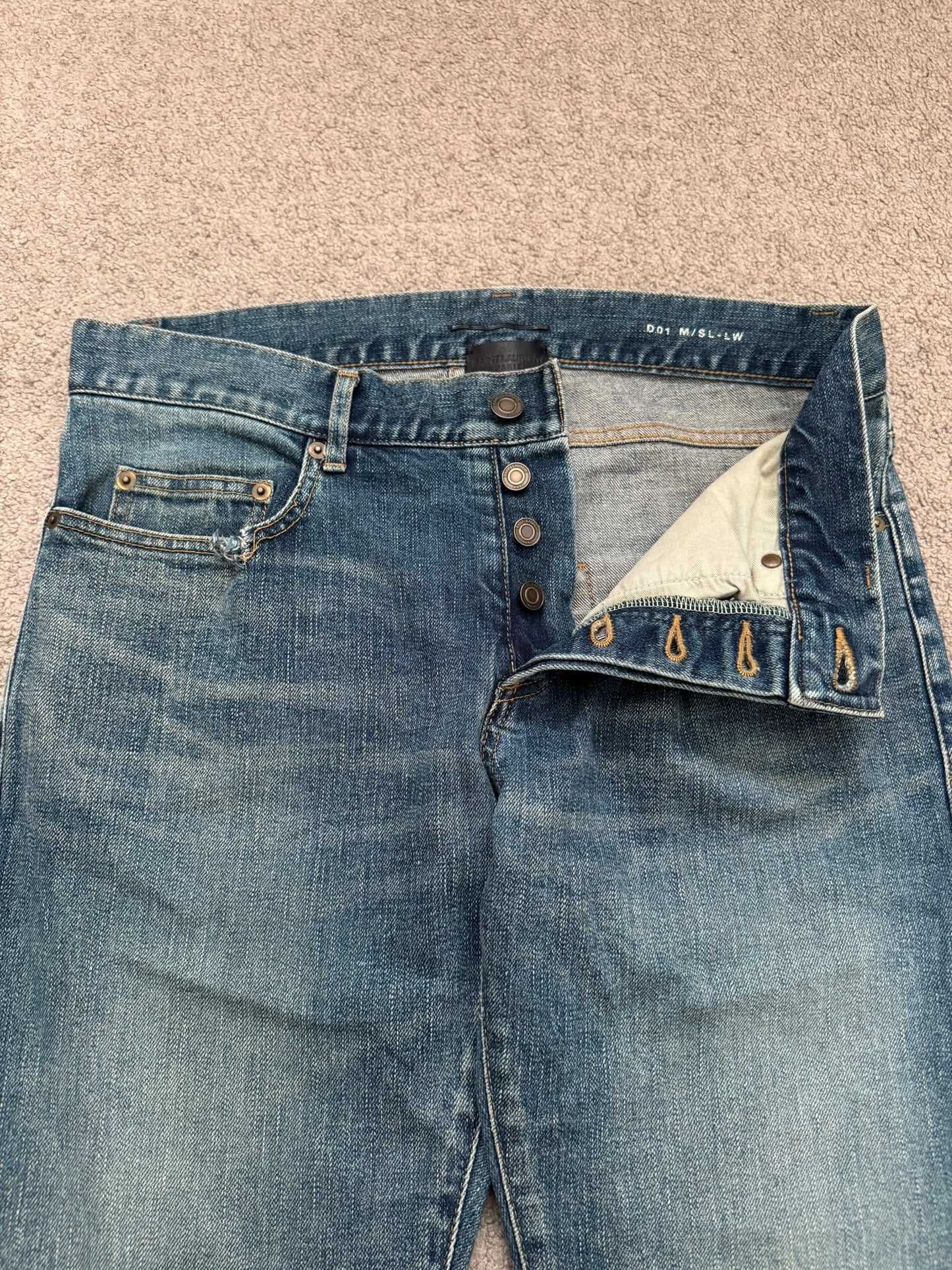 FW16 Saint Laurent by Hedi Slimane Blue Washed D01 Denim Jeans