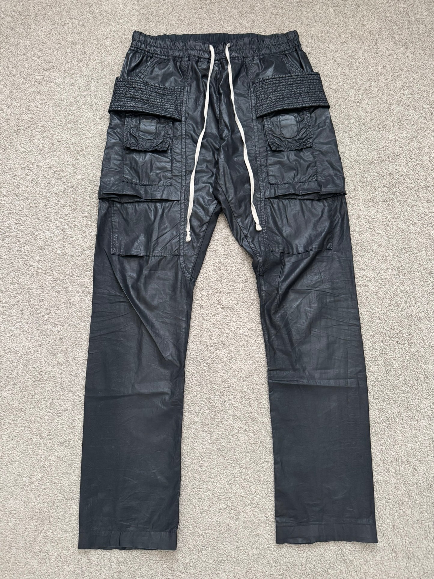 SS13 Rick Owens DRKSHDW Black Waxed Creatch Cargo Pants