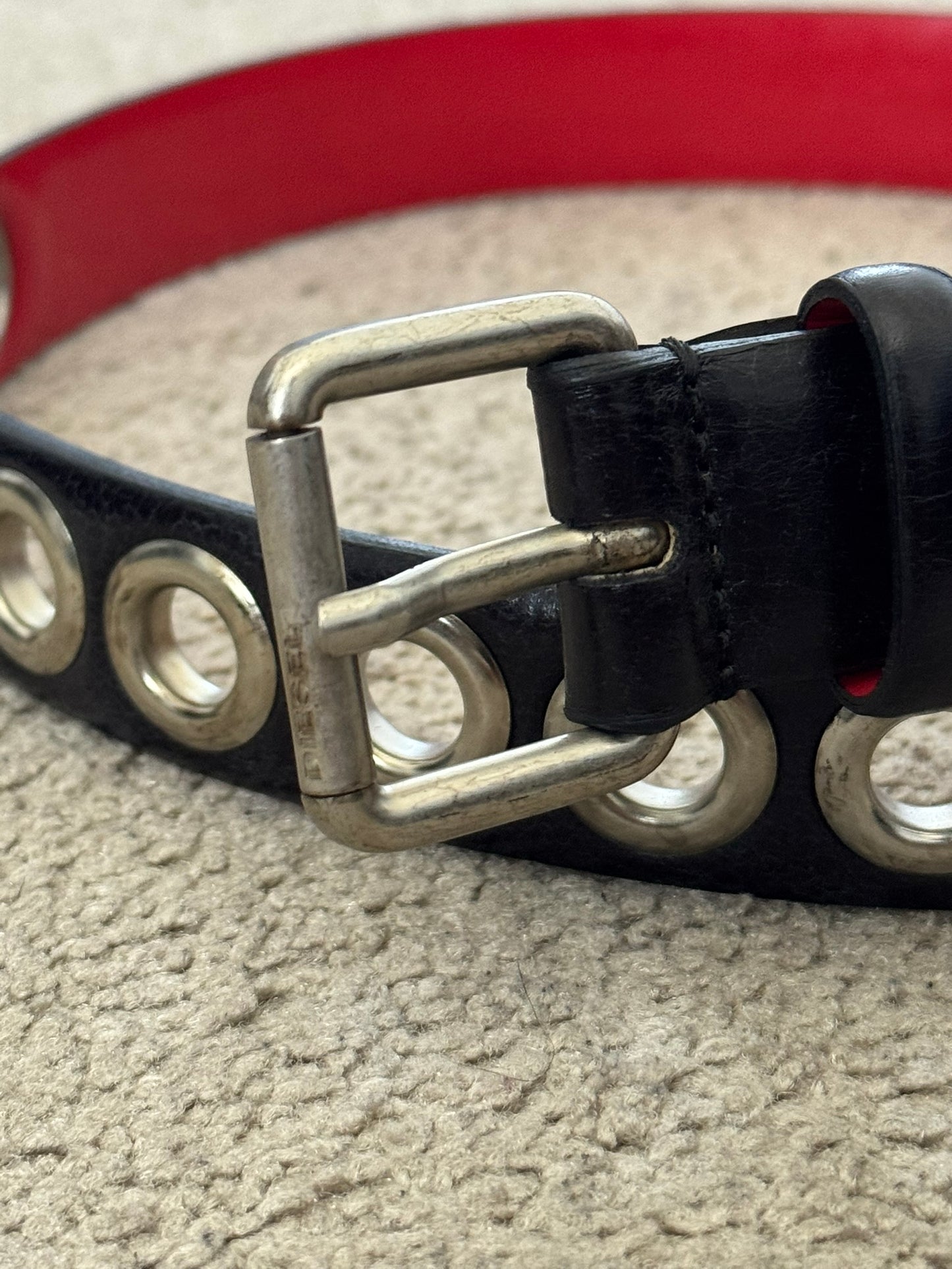 Diesel Black/Red Cowhide Oversized Grommet Belt