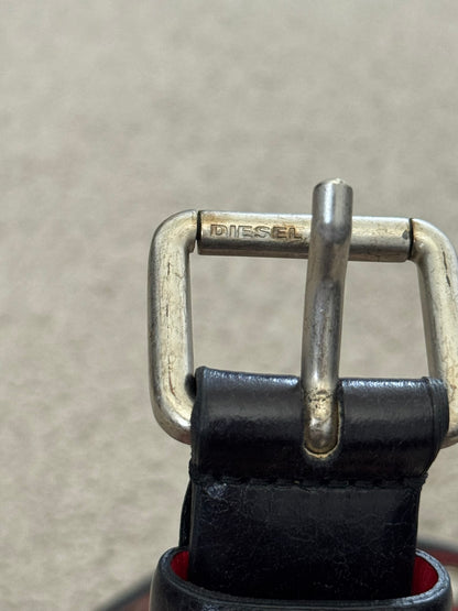 Diesel Black/Red Cowhide Oversized Grommet Belt