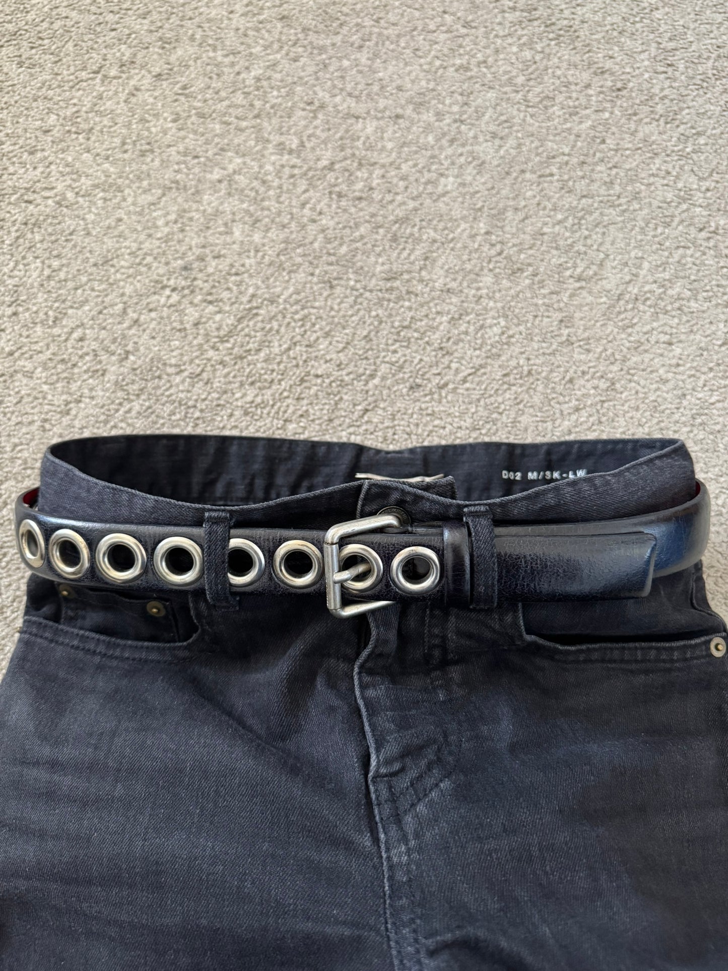 Diesel Black/Red Cowhide Oversized Grommet Belt