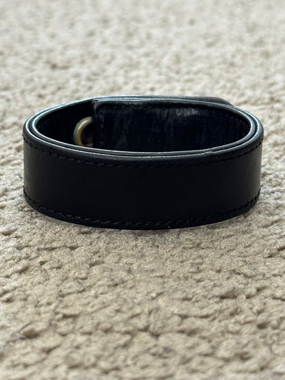 Chrome Hearts 3 Silver Cross Snap Button Black Leather Bracelet