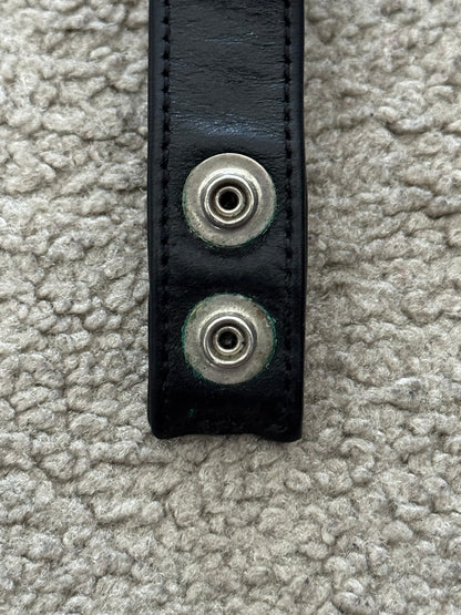 Chrome Hearts 3 Silver Cross Snap Button Black Leather Bracelet