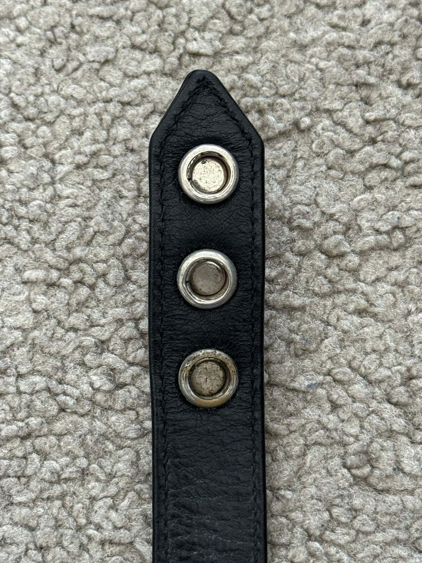 Chrome Hearts 3 Silver Cross Snap Button Black Leather Bracelet