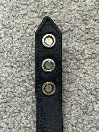 Chrome Hearts 3 Silver Cross Snap Button Black Leather Bracelet