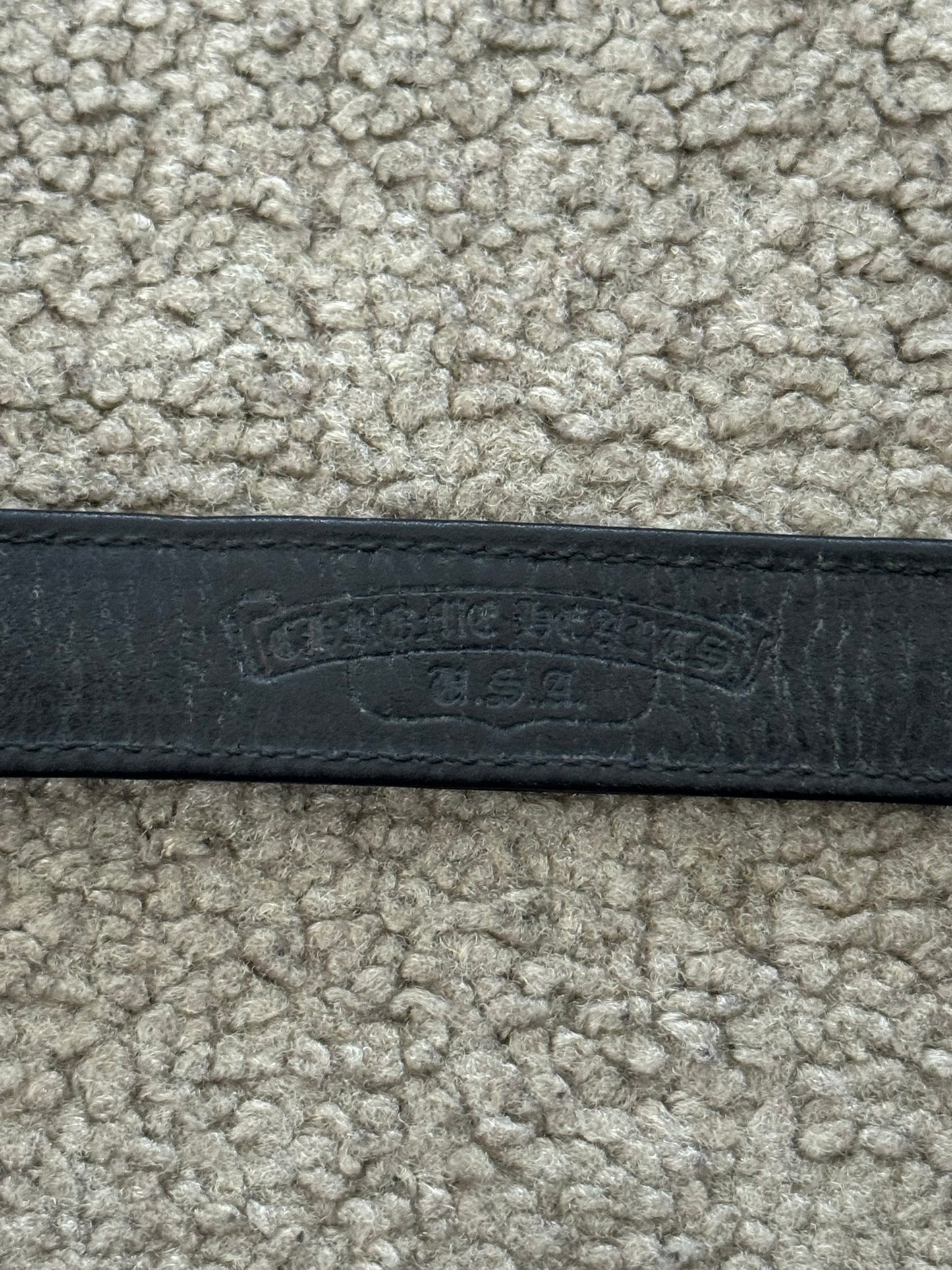 Chrome Hearts 3 Silver Cross Snap Button Black Leather Bracelet