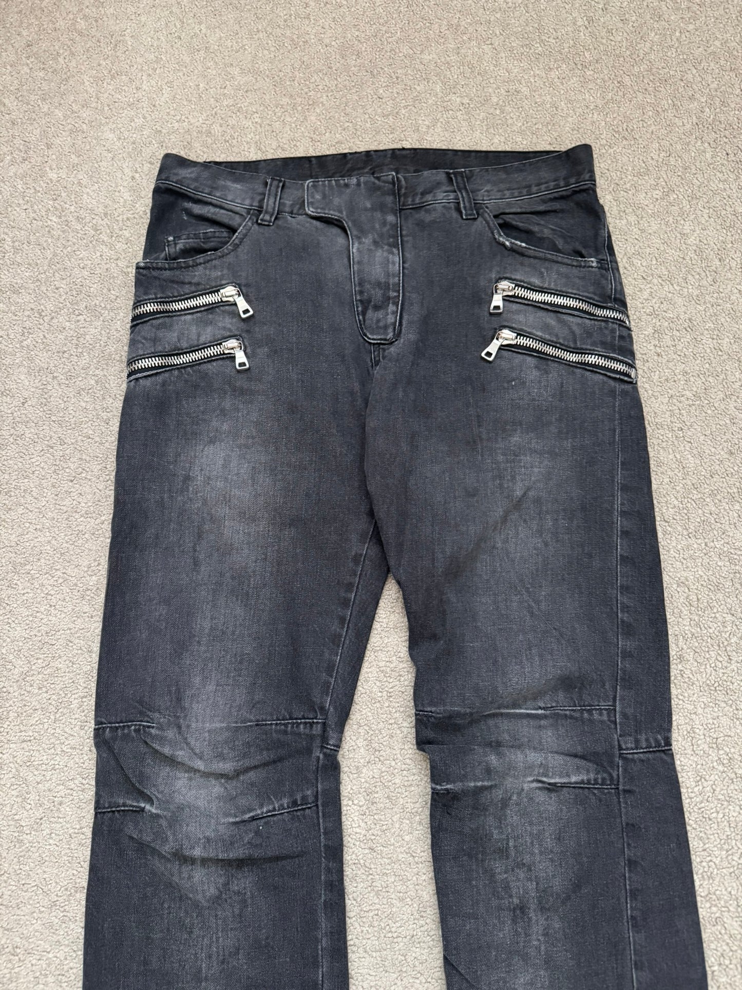 FW11 Balmain by Christophe Decarnin 4 Zip Biker Denim Jeans