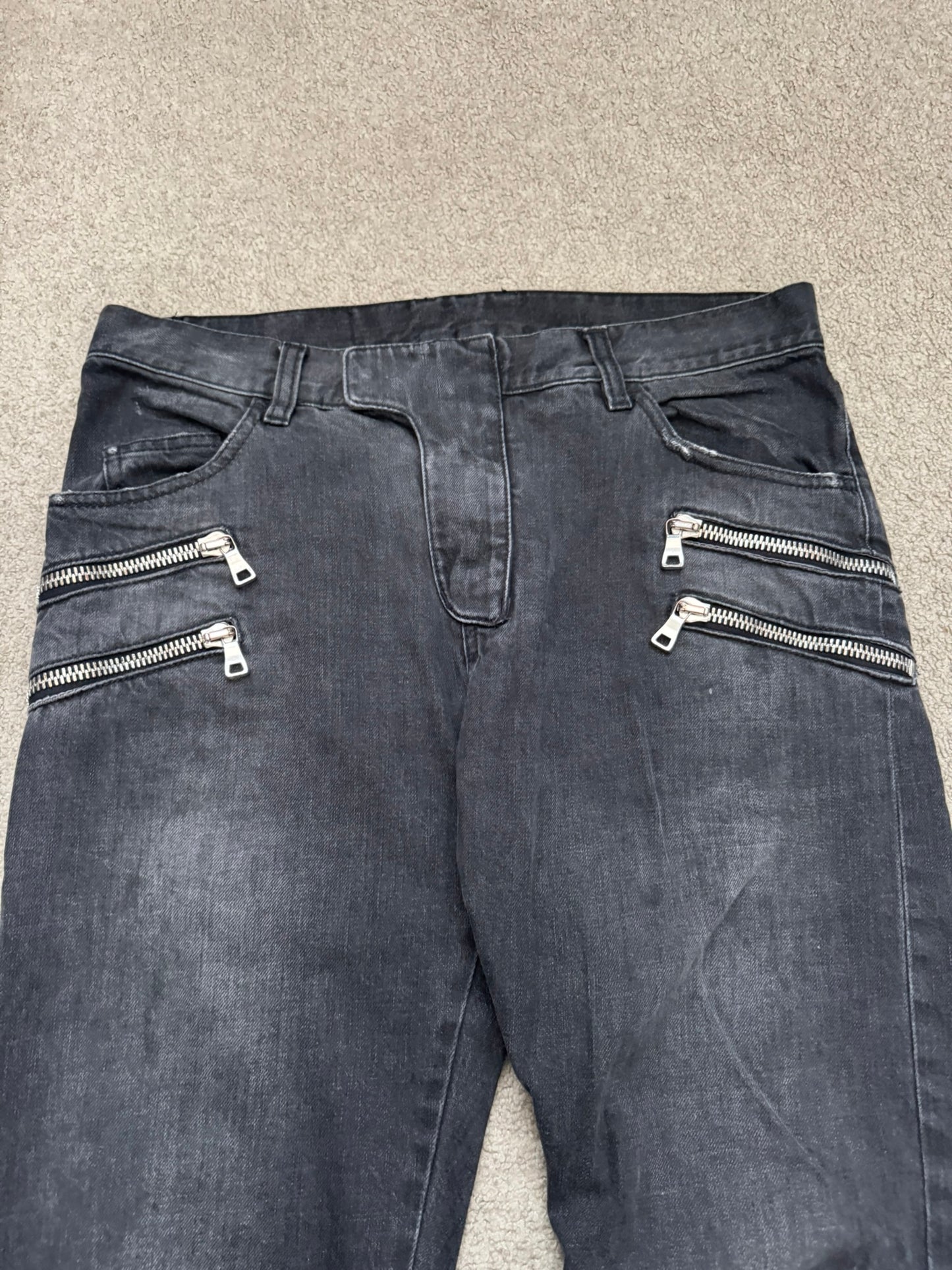 FW11 Balmain by Christophe Decarnin 4 Zip Biker Denim Jeans