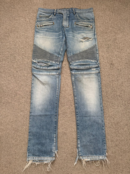 Balmain by Olivier Rousteing Distressed Zip Biker Denim Jeans