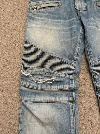 Balmain by Olivier Rousteing Distressed Zip Biker Denim Jeans