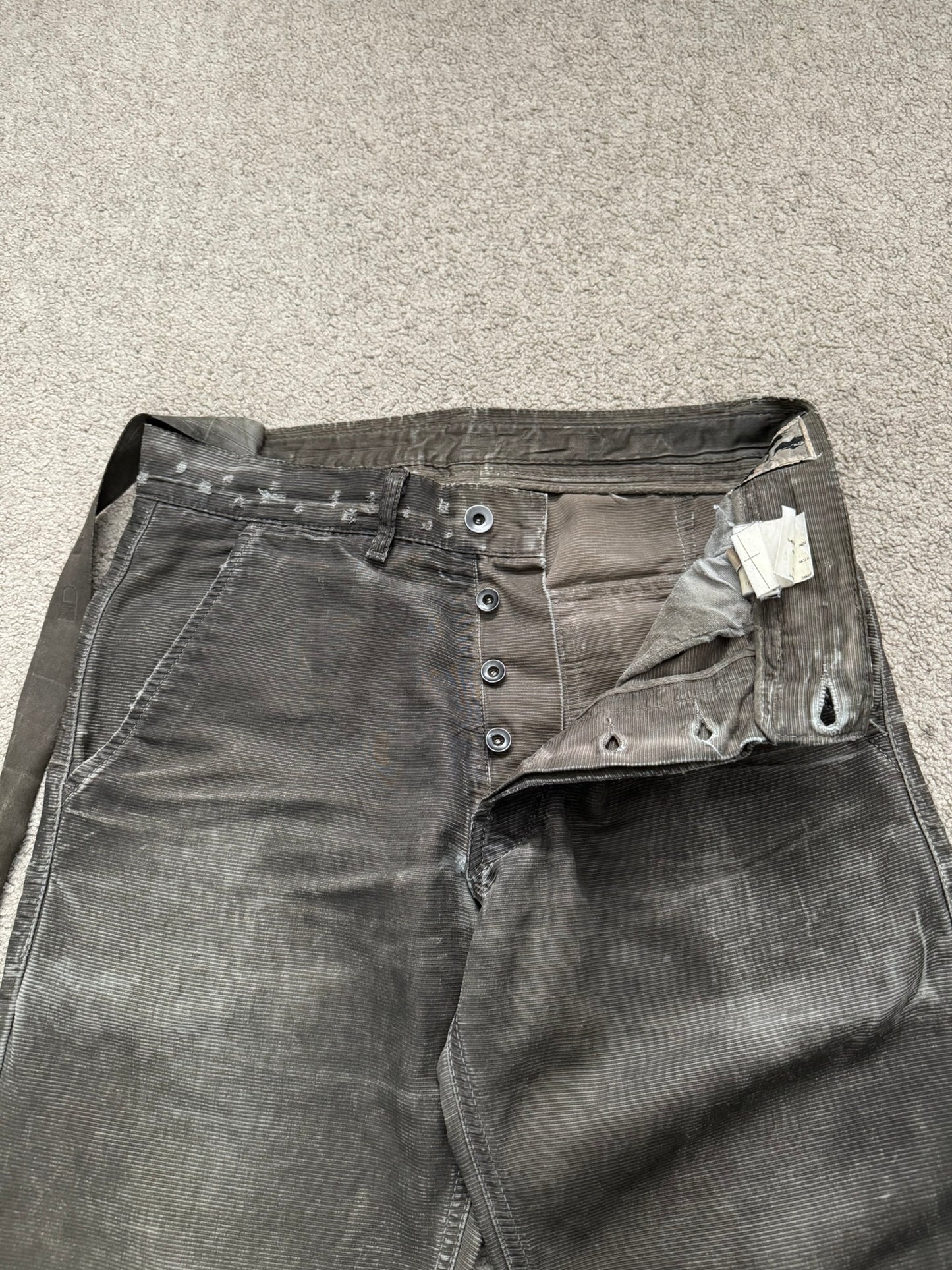 SS08 Rick Owens DRKSHDW "Creatch" Big Pocket Clawmark Waxed Pants