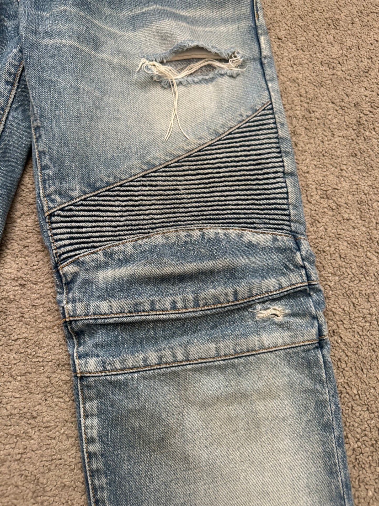 Balmain by Olivier Rousteing Distressed Zip Biker Denim Jeans