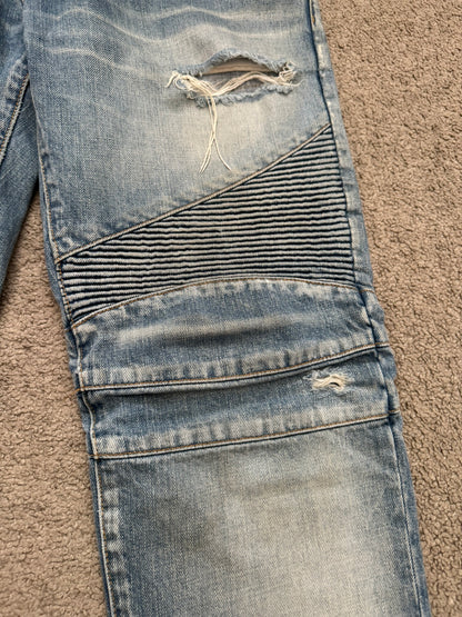 Balmain by Olivier Rousteing Distressed Zip Biker Denim Jeans