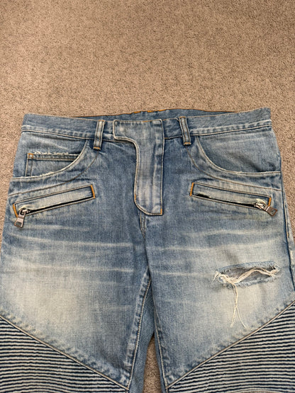 Balmain by Olivier Rousteing Distressed Zip Biker Denim Jeans