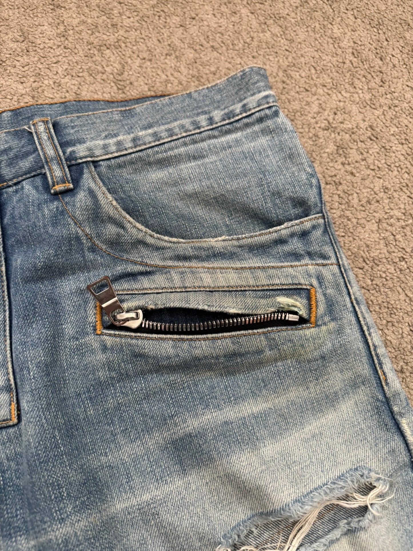 Balmain by Olivier Rousteing Distressed Zip Biker Denim Jeans