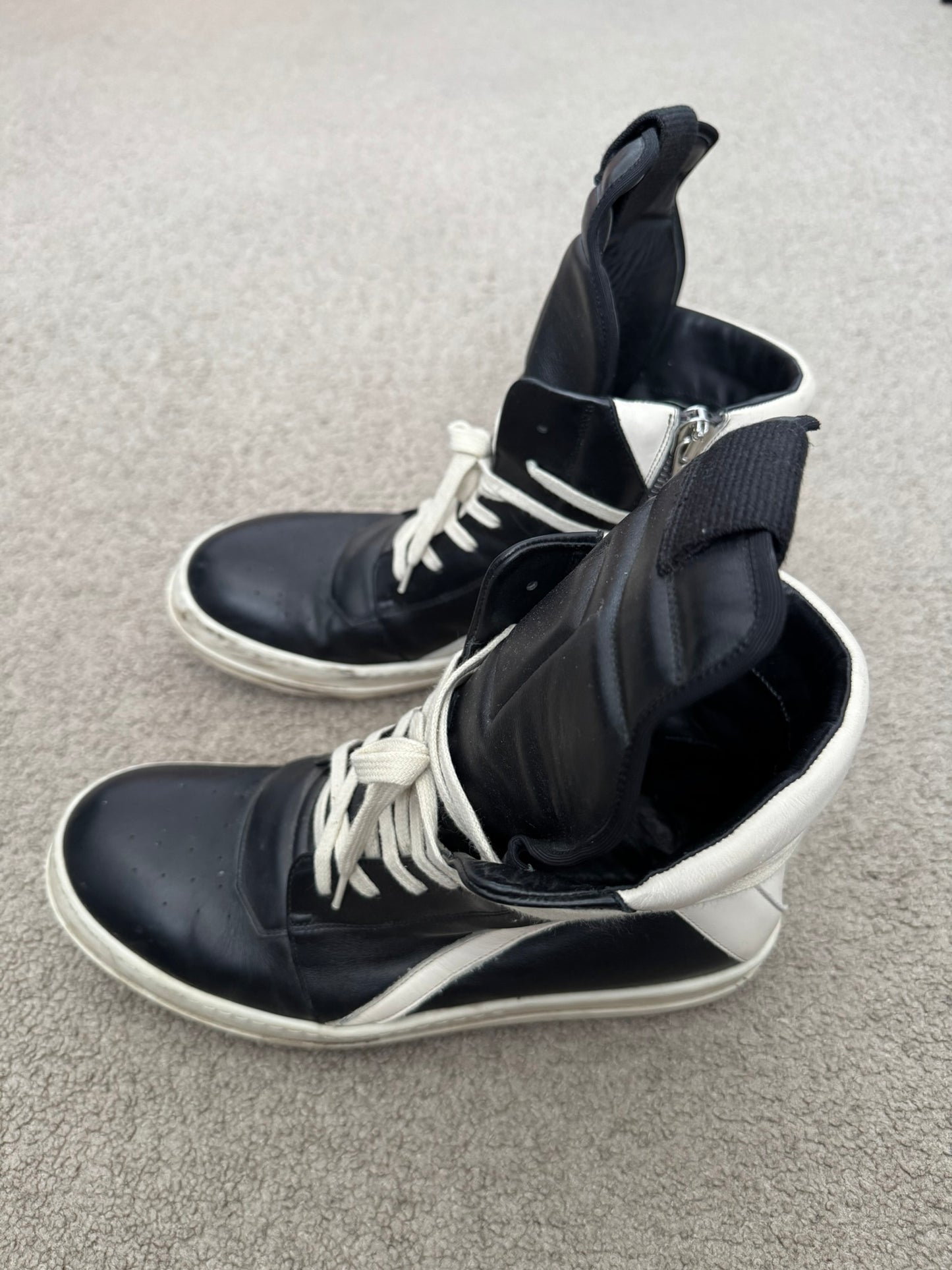 Rick Owens Black & White Geobasket High Top Sneakers