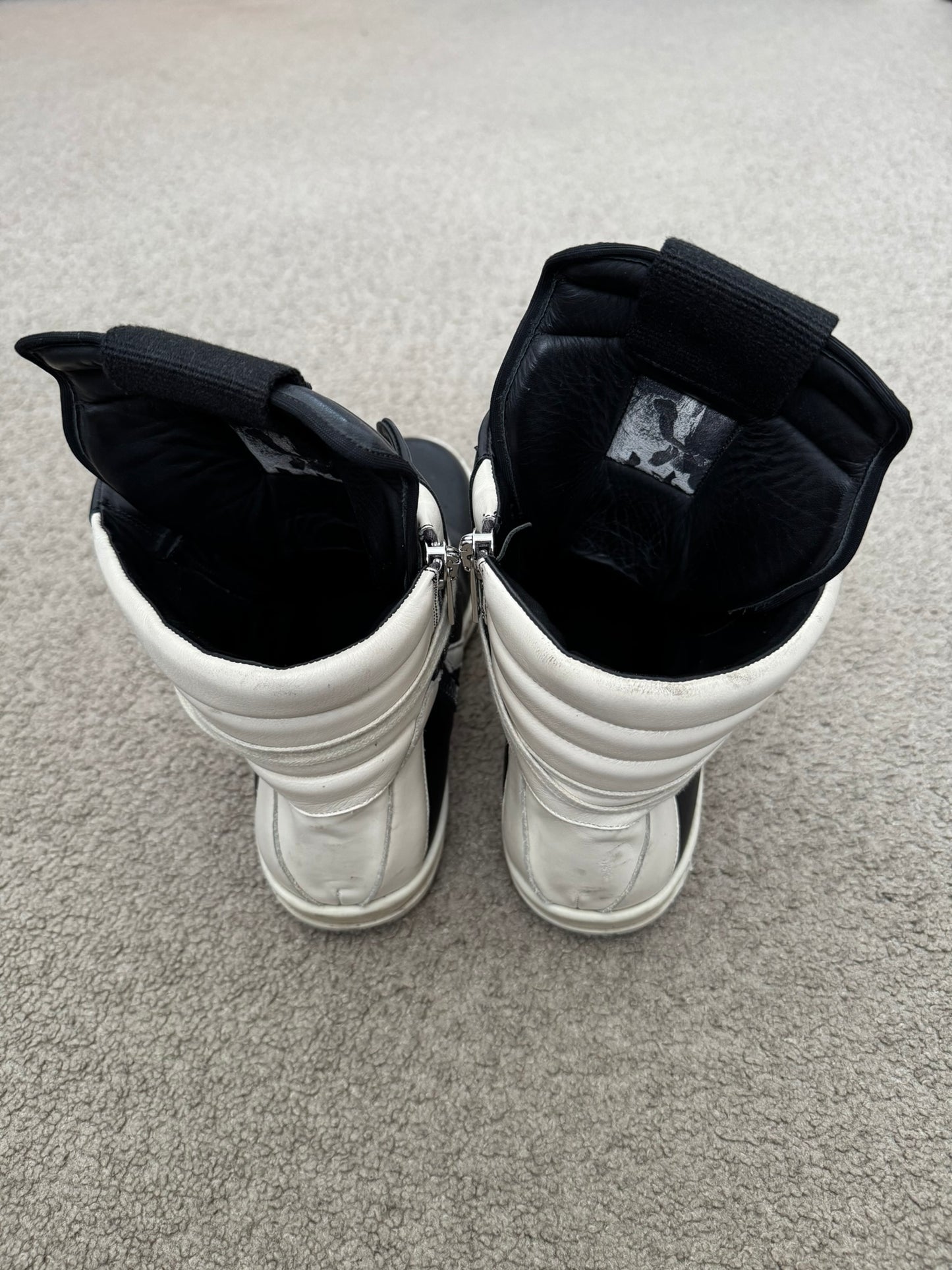 Rick Owens Black & White Geobasket High Top Sneakers