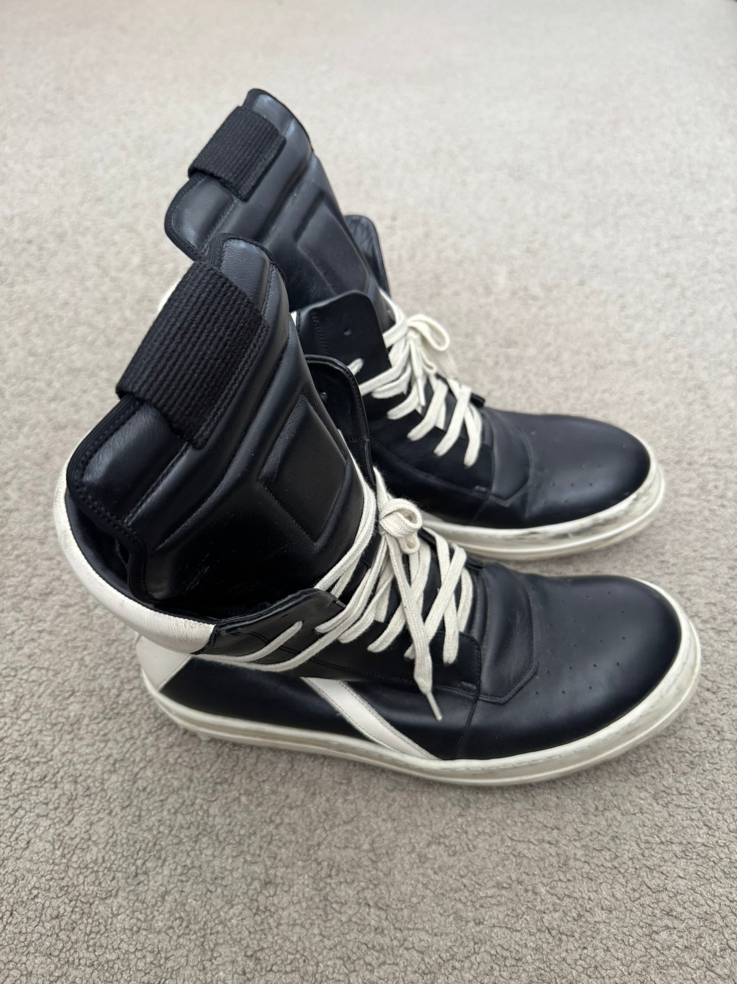 Rick Owens Black & White Geobasket High Top Sneakers